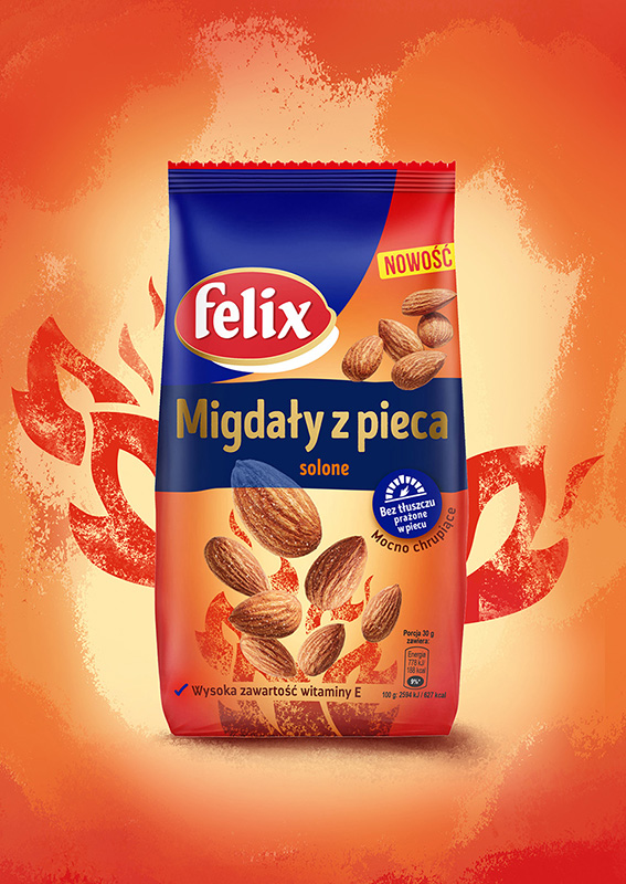 Projekt graficzny opakowania Felix Migdały z Pieca